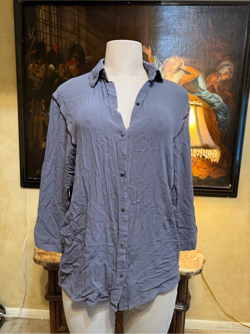 FLAWED Love 21 Washed Slate Blue Button-Down Blouse